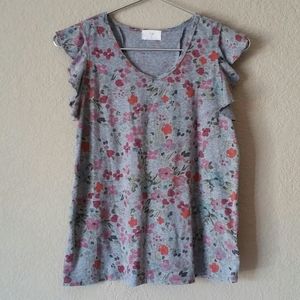 Anthropologie t.la Floral Ruffle Back Grey Sz S